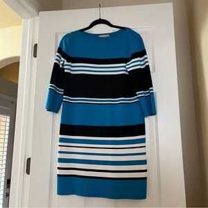 Michael Kors Blue and Black Sheath Dress 3/4 Cuffed Sleeves